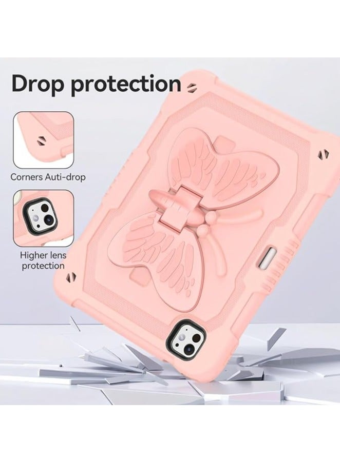 erorex iPad Pro 11 Inch 2024 Case, with Butterfly Kickstand/Lanyard/Pencil Holder for Kids Girls Case for iPad pro 11 inch - Pink - Image 2