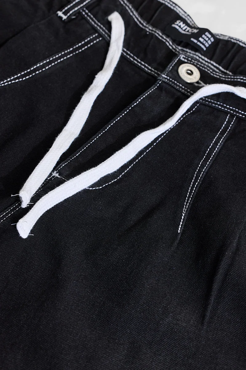 سنيتش Dark Charcoal Black Solid Loose Fit Streetwear Jeans