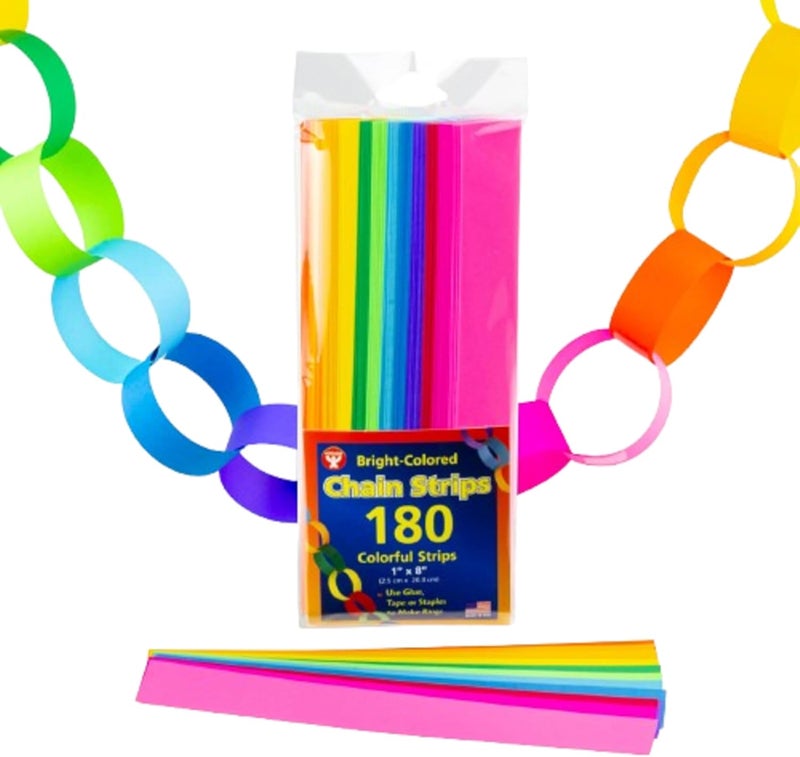 Hygloss شرائط سلسلة الورق مايتي برايت 1"X8" 180/عبوة - ألوان متنوعة - Image 1