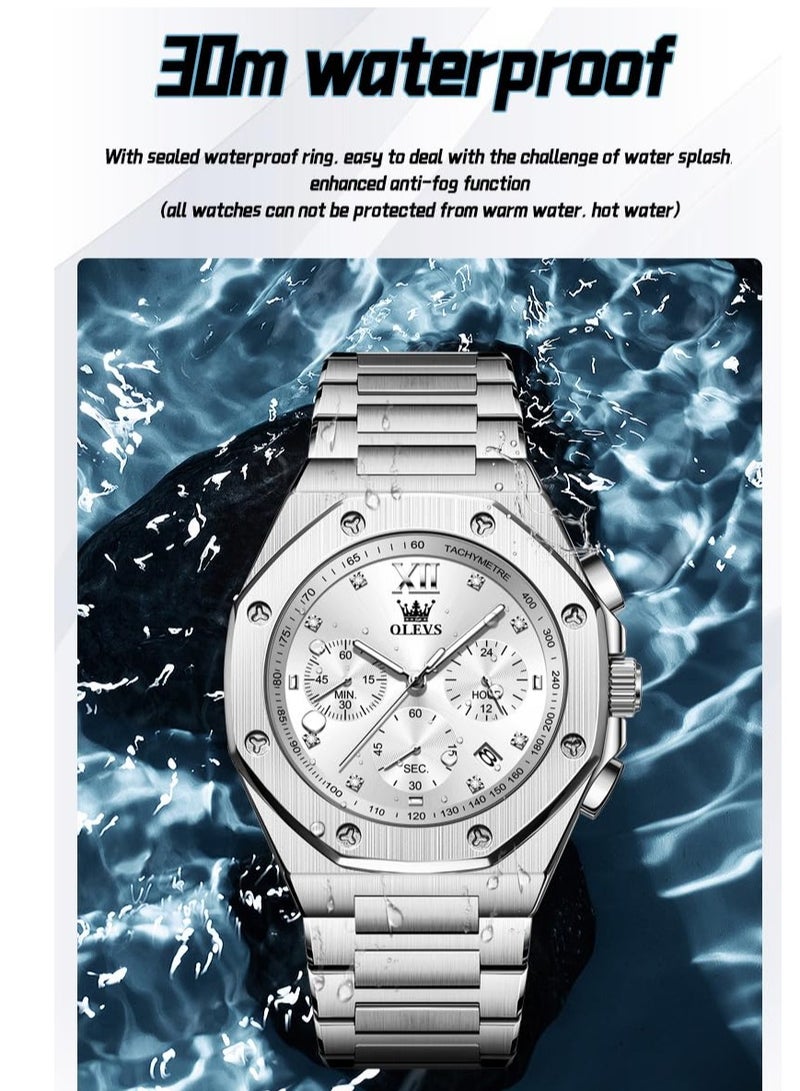 OLEVS Stainless Steel Business Analog Watch Waterproof Luminous Casual Luxury Men's Watch 3626 - Image 5