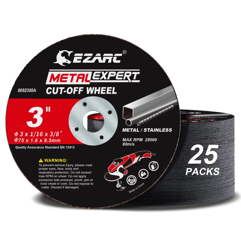 EZARC Cut Off Wheels 25 Pack, 3â€ x 1/16â€ x 3/8â€ Cutting Wheel, Metal & Stainless Steel Cutting Disc for Die Grinder - Image 1