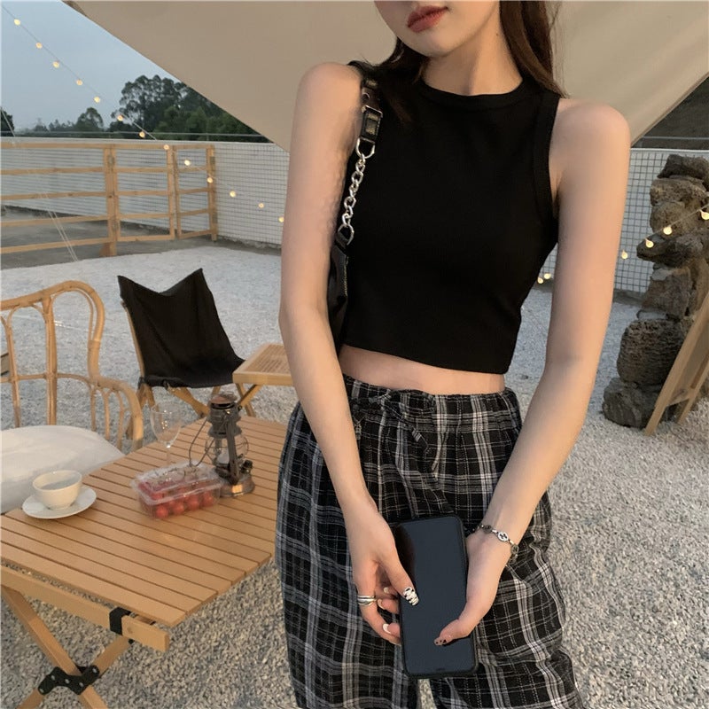 American-Style Small Round Neck Slim-Fit Crop Top For Outerwear, Summer Trendy Camisole Top With A Sense Of Design - Image 5