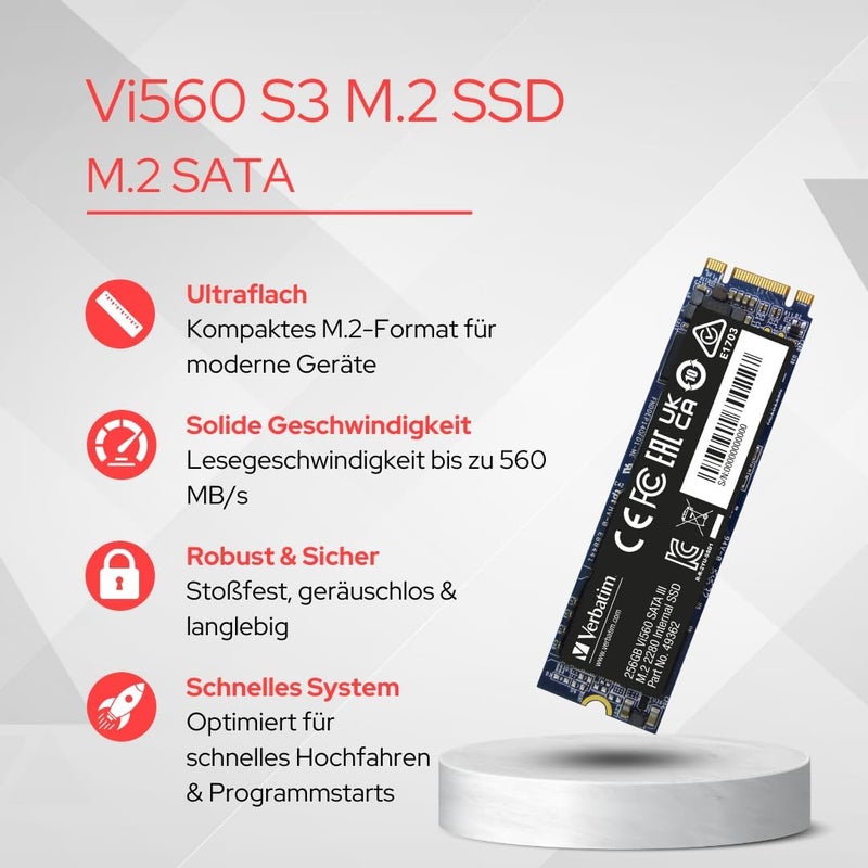 Verbatim Vi560 S3 SSD Internal SSD Drive بسع�� تخزين 2 تيرابايت محرك أقراص الحالة الصلبة بواجهة SATA III M.2 2280 وتقنية 3D NAND أسود مثالي لأجهزة الكمبيوتر المحمولة وأجهزة Ultrabooks - Image 2