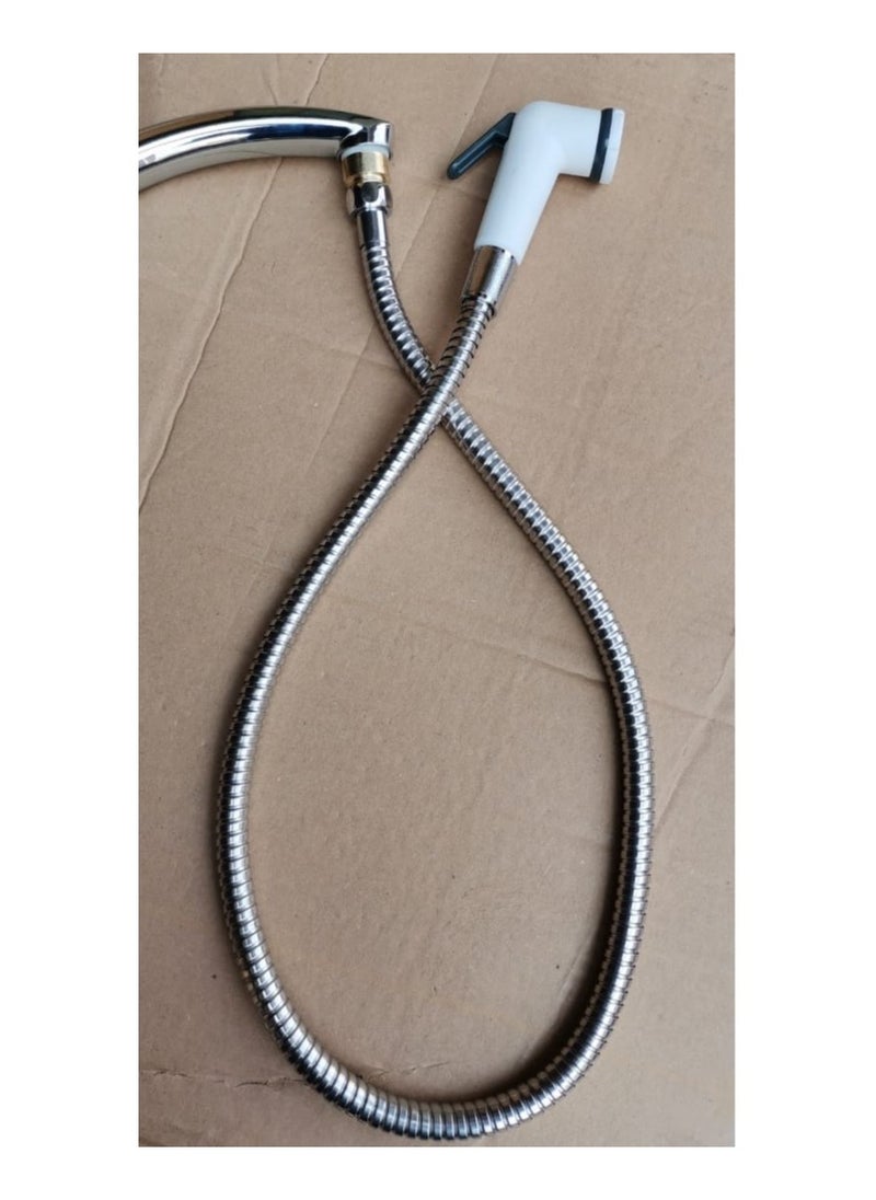 Shams Bathroom bidet set consisting of an angle valve, a 1.5-meter nickel hose, a bidet handle, and an additional 5-meter hose. Works with any water source. Brass adapter works with the mixer bridge.  - Image 4