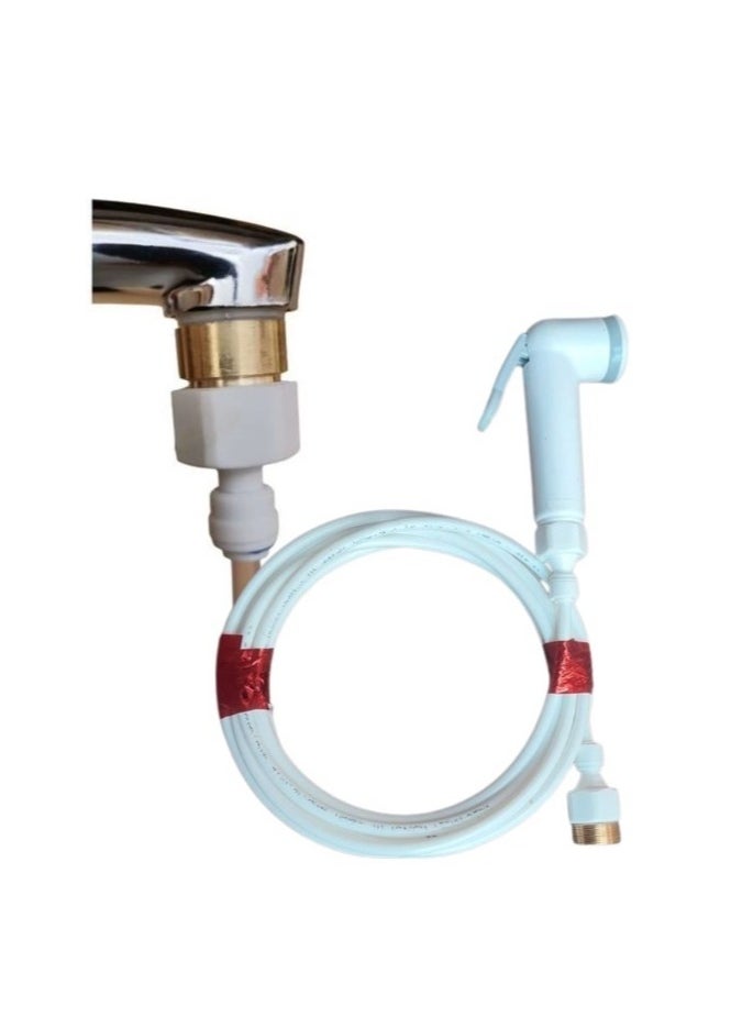 Shams Bathroom bidet set consisting of an angle valve, a 1.5-meter nickel hose, a bidet handle, and an additional 5-meter hose. Works with any water source. Brass adapter works with the mixer bridge.  - Image 5
