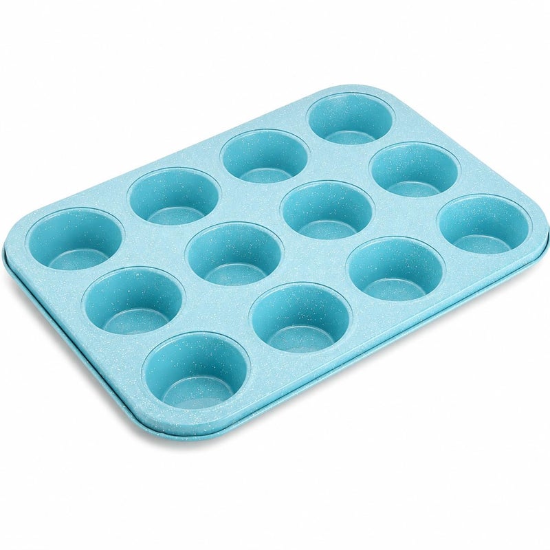 Cake Molds Non Stick Reusable Muffin Cupcake Baking Pan of 12 Cup, Non-Stick Round Cupcake and Cheesecake Pan, Essential Cooking Tool for Perfect Muffins Every Time (Blue) - Image 1