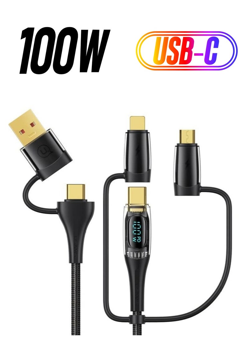 Excefore USB C to Multi Charging Cable, 100W 4FT 5A Type C to Type C Fast Charger Charging Cord, with LED Display 5-in-1 Charging Cable, USB C/A to USB C/Micro/IP Charger Adapter, for Laptop/Tablet/Phone - Image 1