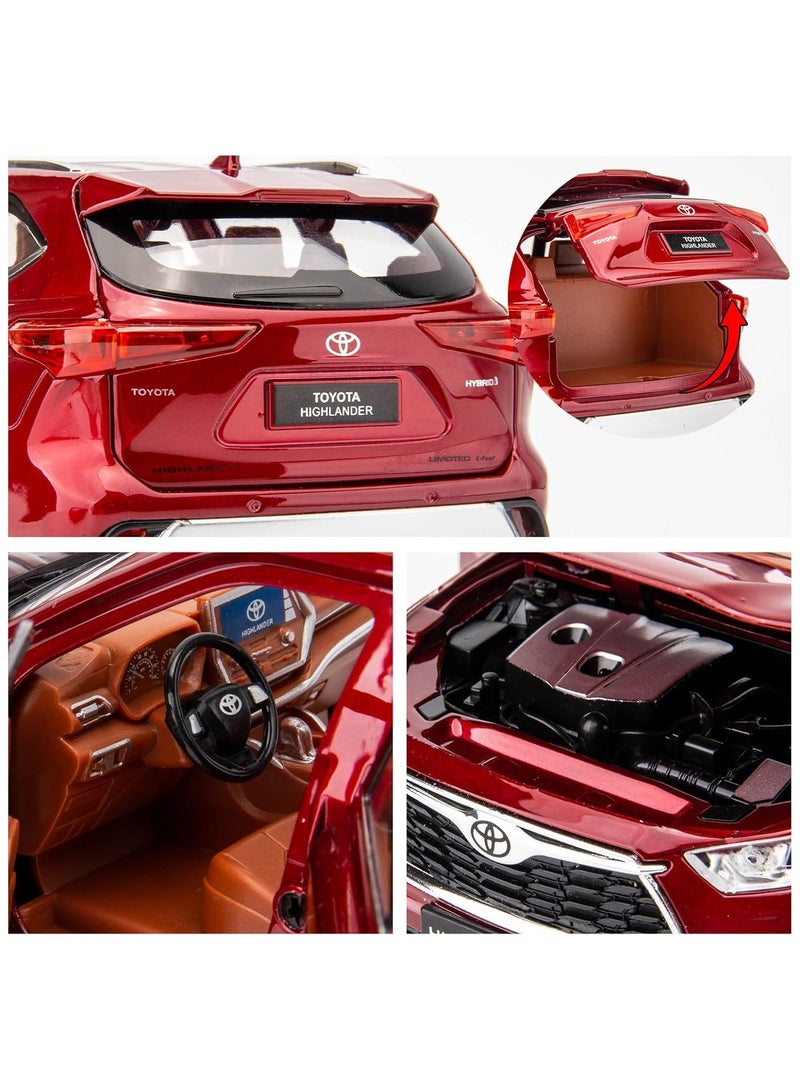 داي كاست 1:24 متوافقة مع لعبة سيارة تويوتا هايلاندر النموذجية، سيارة لعبة من سبائك الزنك قابلة للسحب للخلف مع صوت وإضاءة للأطفال والكبار (أحمر) - Image 2