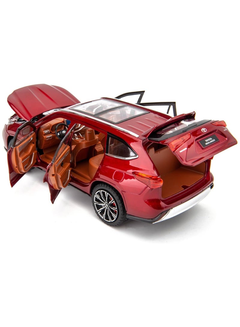 داي كاست 1:24 متوافقة مع لعبة سيارة تويوتا هايلاندر النموذجية، سيارة لعبة من سبائك الزنك قابلة للسحب للخلف مع صوت وإضاءة للأطفال والكبار (أحمر) - Image 4