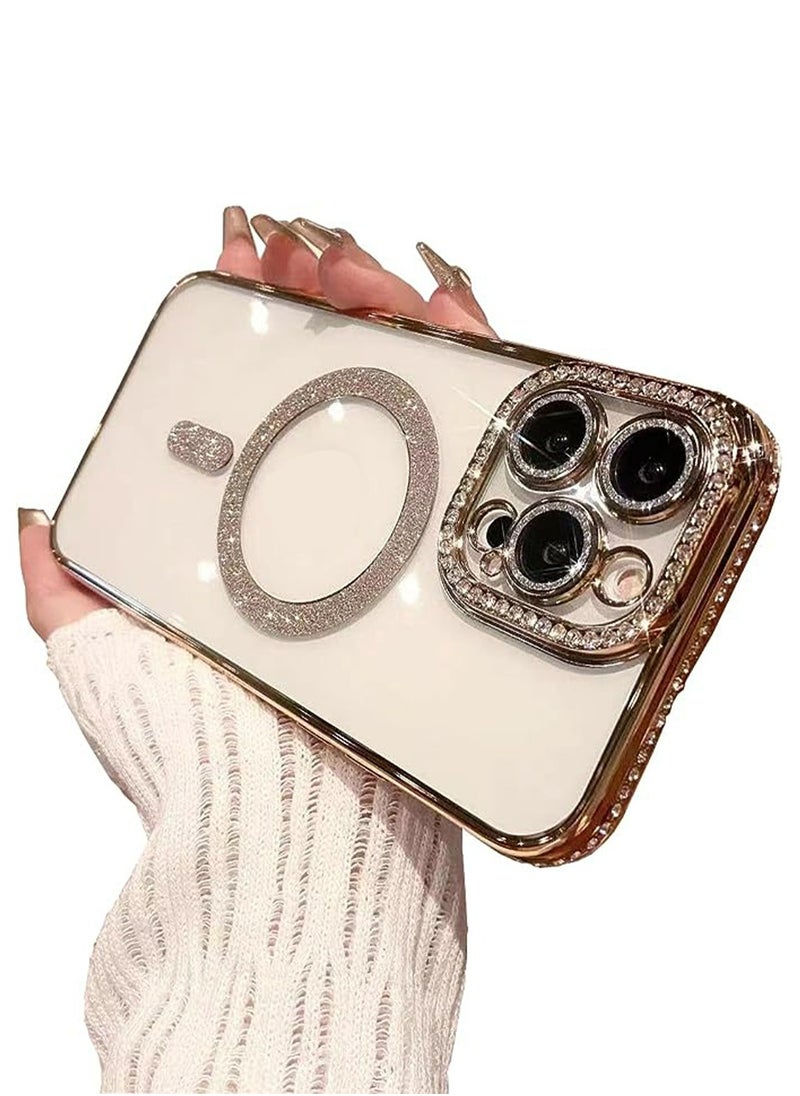 Generic - iPhone 15 Pro Max MagSafe Case Cover Support Wireless Charger Bling Diamond Back Cover For Women Girls Clear Soft TPU With Camera Len Protector Anti-scratch Shockproof Magnetic Phone Accessory - Image 1