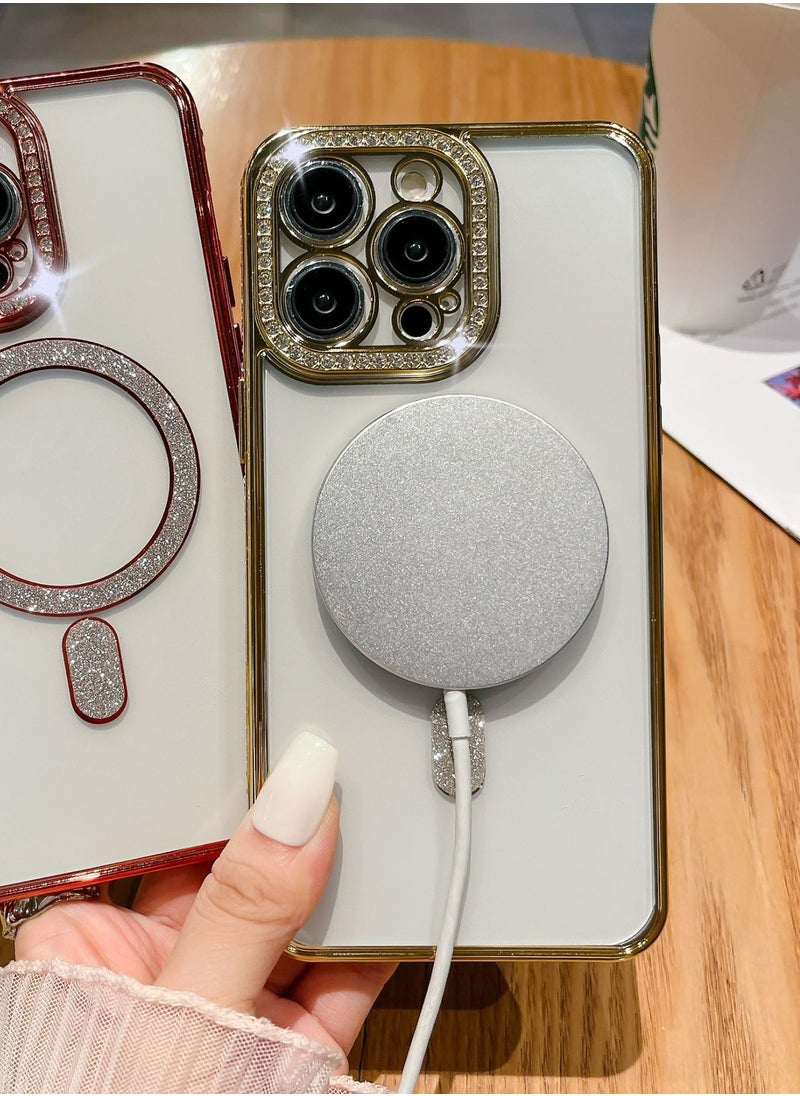 Generic - iPhone 15 Pro Max MagSafe Case Cover Support Wireless Charger Bling Diamond Back Cover For Women Girls Clear Soft TPU With Camera Len Protector Anti-scratch Shockproof Magnetic Phone Accessory - Image 1