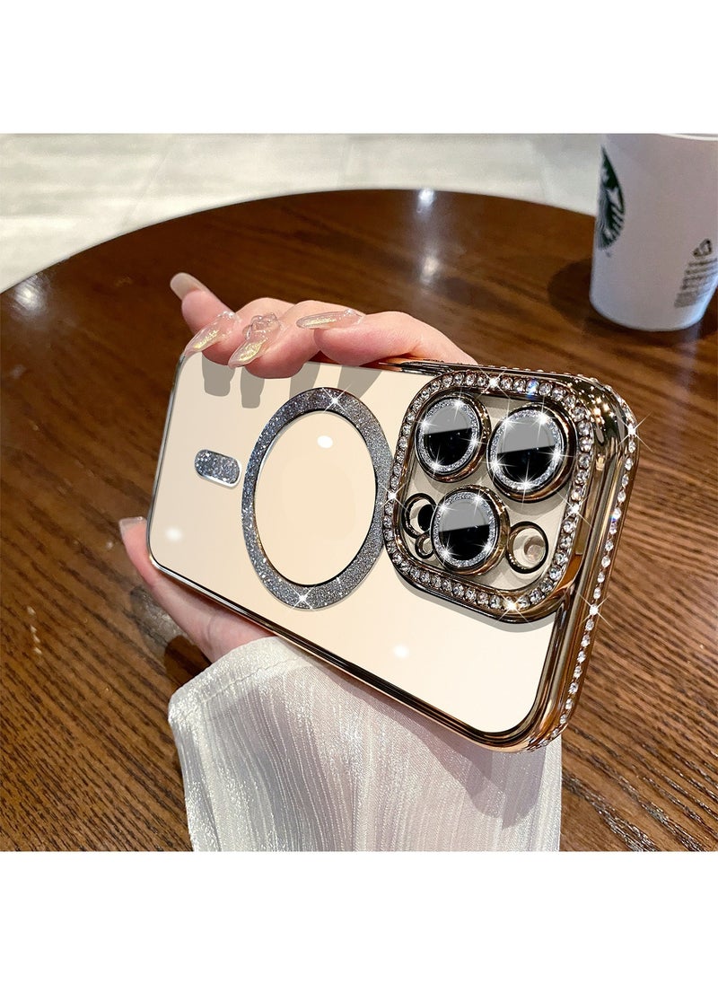 Generic - iPhone 15 Pro Max MagSafe Case Cover Support Wireless Charger Bling Diamond Back Cover For Women Girls Clear Soft TPU With Camera Len Protector Anti-scratch Shockproof Magnetic Phone Accessory - Image 1