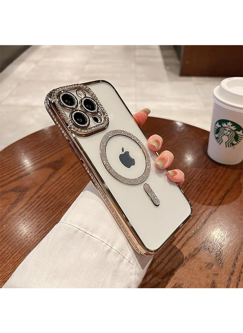 Generic - iPhone 15 Pro Max MagSafe Case Cover Support Wireless Charger Bling Diamond Back Cover For Women Girls Clear Soft TPU With Camera Len Protector Anti-scratch Shockproof Magnetic Phone Accessory - Image 1