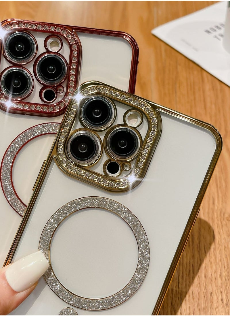 Generic - iPhone 15 Pro Max MagSafe Case Cover Support Wireless Charger Bling Diamond Back Cover For Women Girls Clear Soft TPU With Camera Len Protector Anti-scratch Shockproof Magnetic Phone Accessory - Image 1