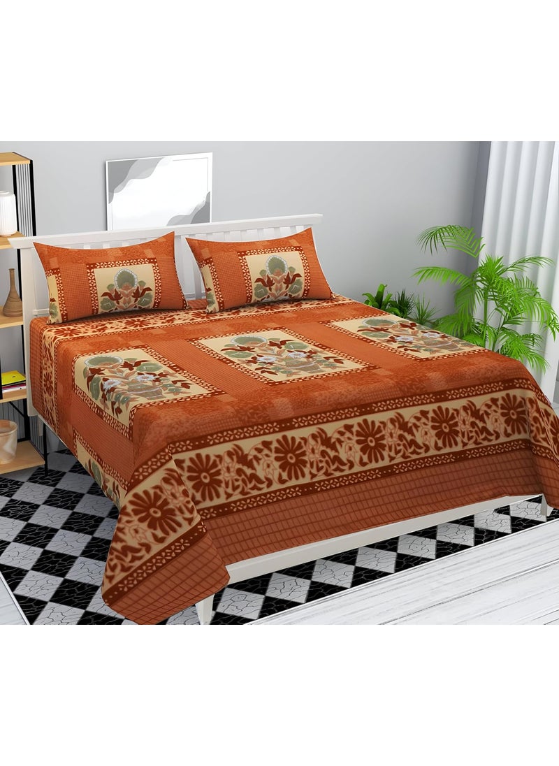 IVAZA IVAZA 100 Woolen Fabric Warm Super Soft King Size Double Bedsheet Set with 2 Pillow CoversWarm Bed Sheet Specially Made for Winters Seasons Brown Flower 