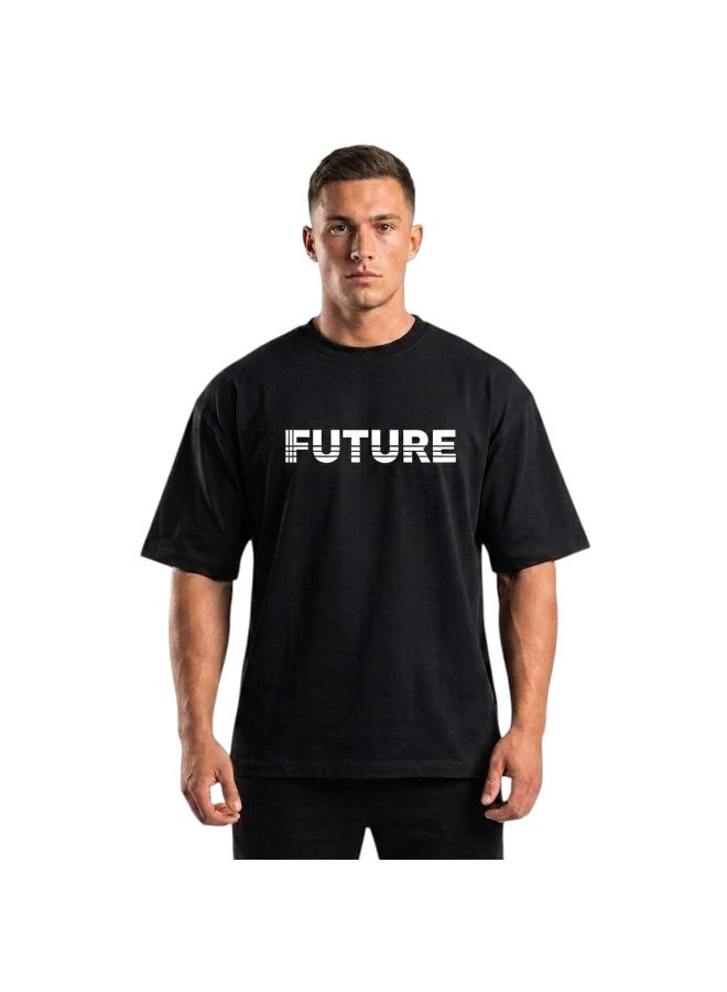 Future Men's Oversized T-Shirt - Relaxed Fit Casual Short Sleeve Crew Neck Tee - Black - Image 1
