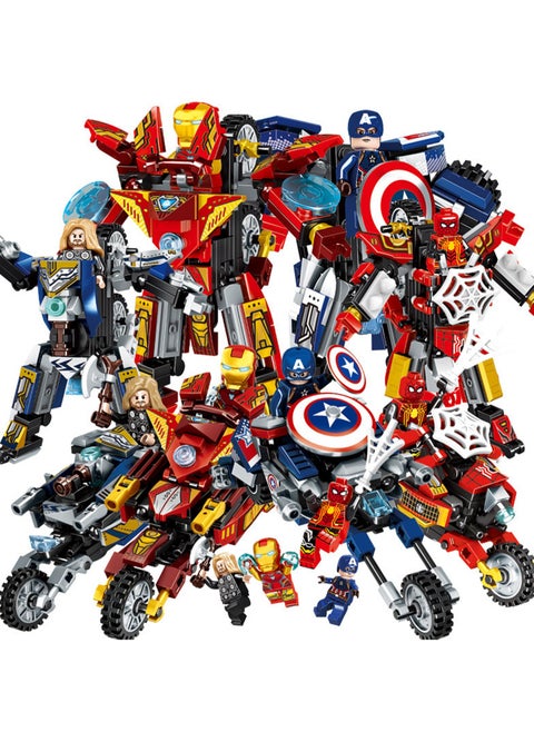 Superhero Avengers Transformers Iron Man American Hero Motorcycle Assembling Building Blocks Toys - 4 Packs