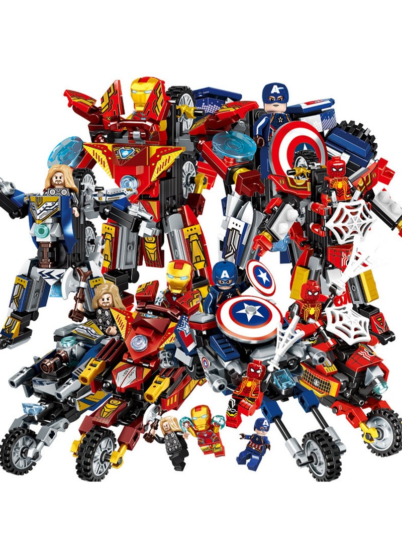 null - Superhero Avengers Transformers Iron Man American Hero Motorcycle Assembling Building Blocks Toys - 4 Packs - Image 1