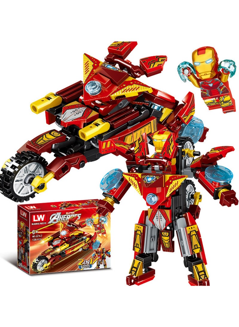 null - Superhero Avengers Transformers Iron Man American Hero Motorcycle Assembling Building Blocks Toys - 4 Packs - Image 1
