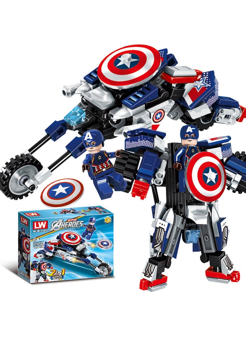 null - Superhero Avengers Transformers Iron Man American Hero Motorcycle Assembling Building Blocks Toys - 4 Packs - Image 1