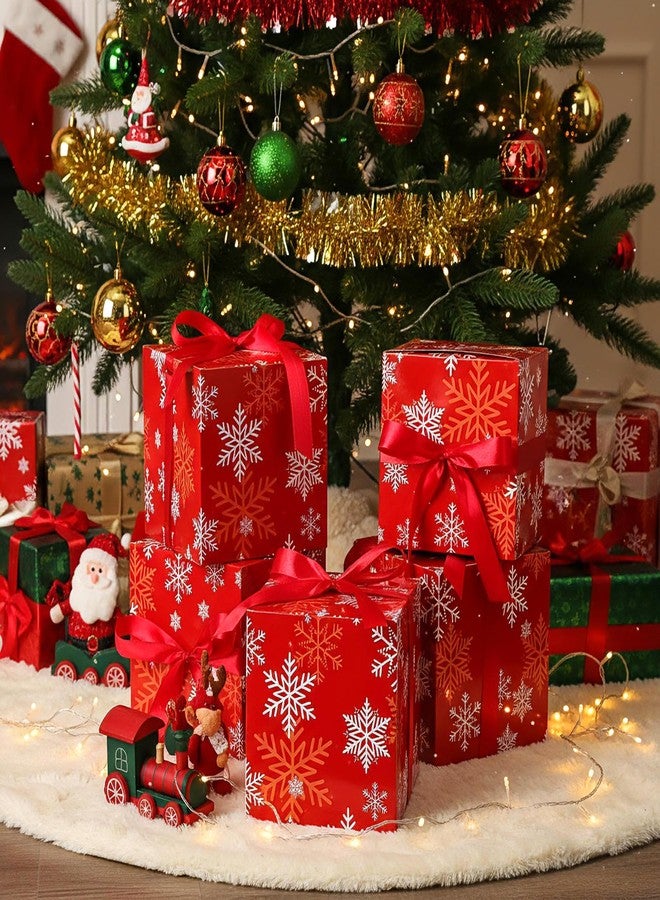 مجموعة موتي مايند من 5 علب هدايا عيد الميلاد بتصميم ندفة الثلج الحمراء مع أغطية، علبة هدايا مربعة 7x7x7 مع شرائط لتغليف هدايا عيد الميلاد، علب هدايا لحفلات الزفاف ووصيفات العروس وحفلات الأعياد. - Image 5