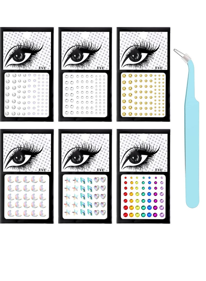 KASTWAVE Bindi Dots Face Jewels Face Jewelry For Women Face Gems Stick On Eye Forehead Crystals Sticker Tears Rainbow Pearl Rhinestones For Makeup Party Festival Accessory Nail Art Decoration(6 Sheets) - Image 1