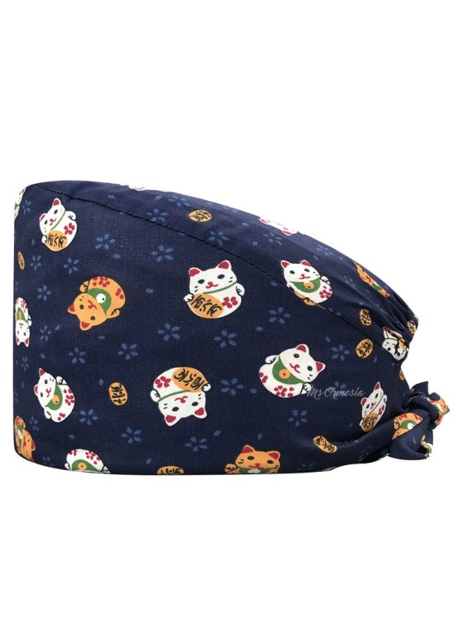 NIBEMINENT Cartoon Doctor Operating Room Pattern Printed Nursing Head Cap Lab Scrub Pet Hospital Surgical Hat Unisex Dentist Scrub Cap