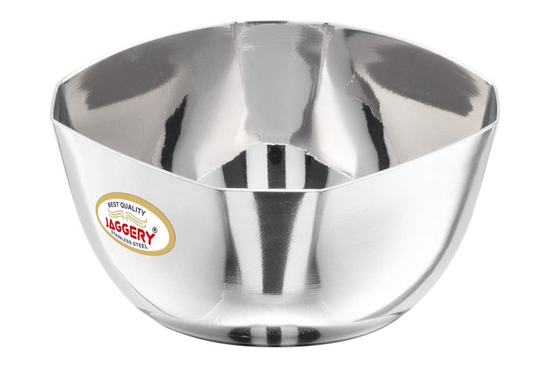 JAGGERY Brand Stainless Steel Heavy Double Square BowlHexagon VatiWatiMirror Finished Katori Set of 8capacity260ml Length and Width 10cm height5cm - Image 4