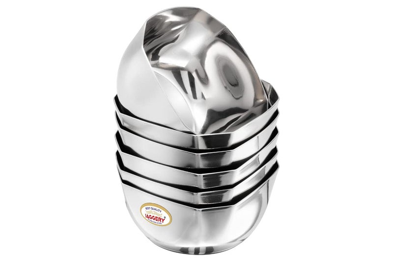 JAGGERY Brand Stainless Steel Heavy Double Square BowlHexagon VatiWatiMirror Finished Katori Set of 8capacity260ml Length and Width 10cm height5cm - Image 3