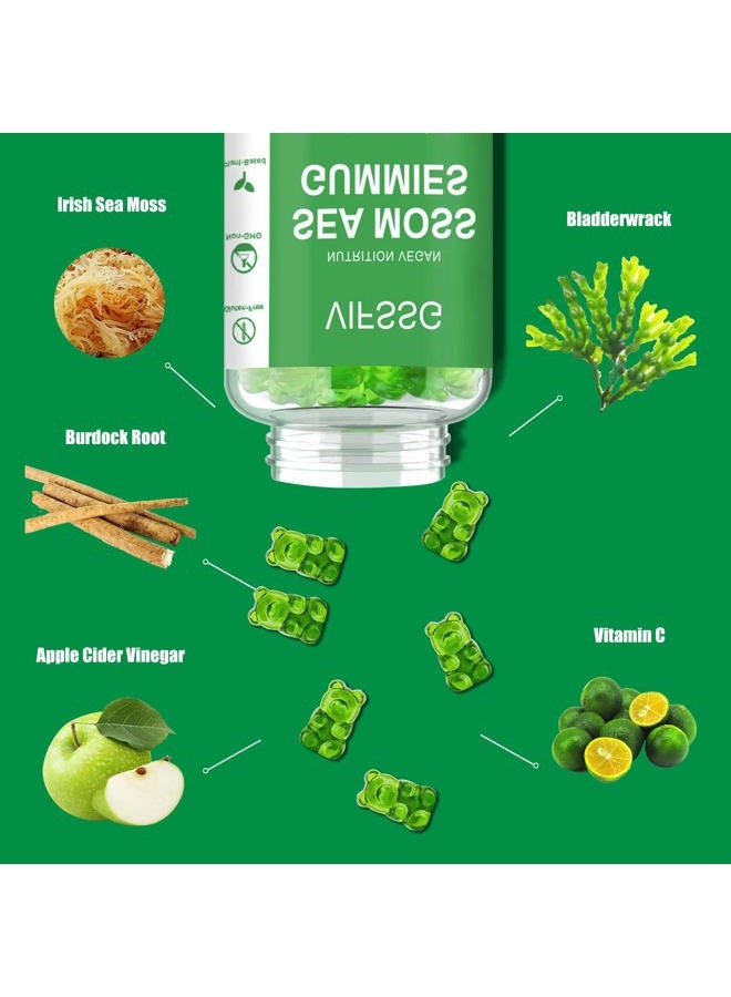 VIFSSG Sea Moss Gummies, 3000Mg Irish Seamoss Gummy Vegan for Adults & Kids with Organic Bladderwrack, Burdock Root and Apple Cider Vinegar Supplement 60 Gummies Pack of 1 - Image 2