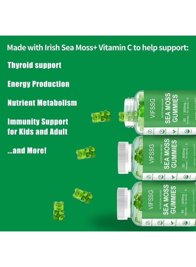 VIFSSG Sea Moss Gummies, 3000Mg Irish Seamoss Gummy Vegan for Adults & Kids with Organic Bladderwrack, Burdock Root and Apple Cider Vinegar Supplement 60 Gummies Pack of 1 - Image 3