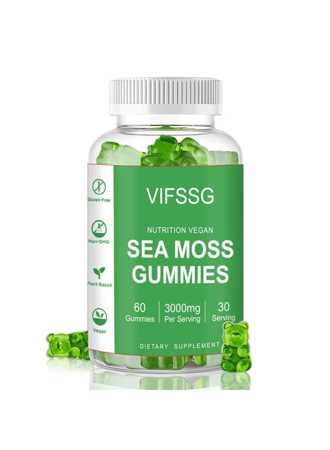 VIFSSG Sea Moss Gummies, 3000Mg Irish Seamoss Gummy Vegan for Adults & Kids with Organic Bladderwrack, Burdock Root and Apple Cider Vinegar Supplement 60 Gummies Pack of 1 - Image 1