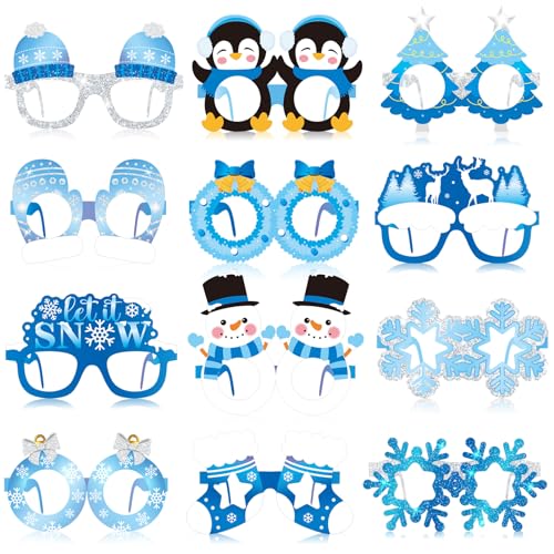 Harrycle 60 Pcs Winter Party Favors Snowflake Paper Eyeglasses Winter Wonderland Party Decorations Photo Booth Props for Christmas Holiday Baby Shower Birthday Supplies - Image 1
