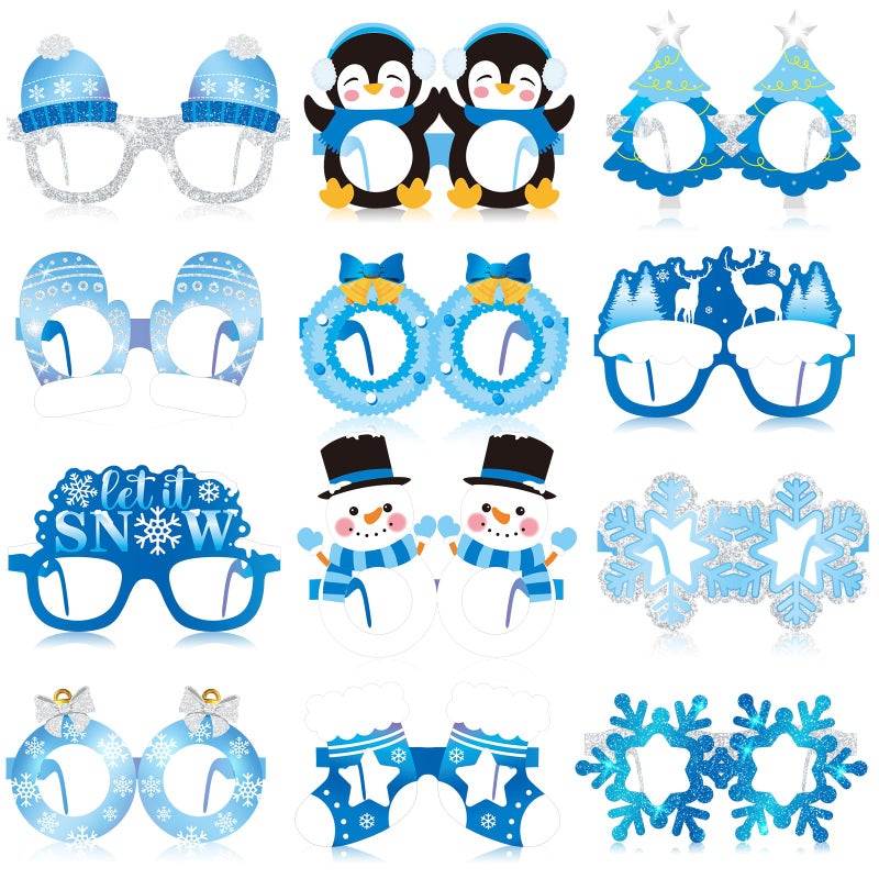 Harrycle 60 Pcs Winter Party Favors Snowflake Paper Eyeglasses Winter Wonderland Party Decorations Photo Booth Props for Christmas Holiday Baby Shower Birthday Supplies - Image 3