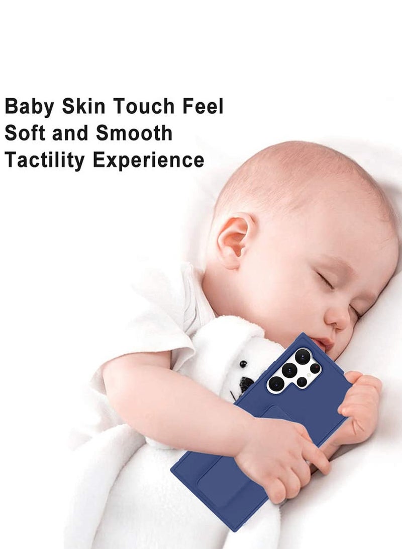 Wtech Samsung Galaxy S25 Ultra 2025 Hand Grip Foldable Magnetic Kickstand Wrist Strap Finger Grip With Built-In Iron Case Cover - Navy Blue - Image 2