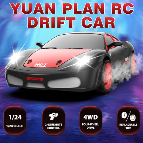YUAN PLAN RC Drift Cars 24Ghz 124 Remote Control Car 4WD High Speed Drifting RC Car with LED Light and Drift Tires Racing Toy Cars for Kids Boys Girls AdultsBlack - Image 5