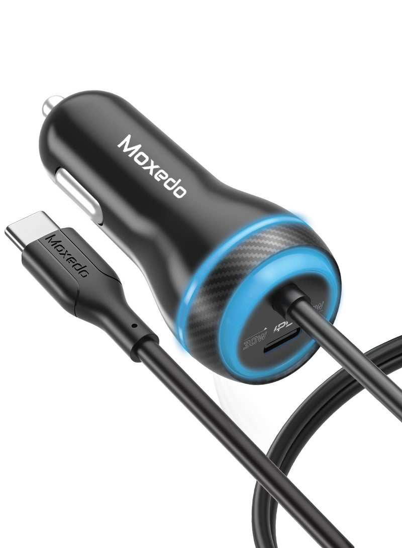 Moxedo Car Charger 60W Power Delivery 3.0 USB-C Port with Built-In Type-C Cable