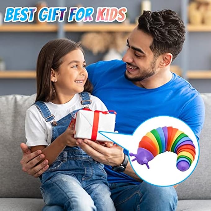 MEIEST Fidget Slug Toys,3D Articulated Stretch Caterpillar Sensory Stress Relief Flexible Hand Toy, Ideal Party Favor Colorful Anti-Anxiety Office Desk Pet Toys for Kids and Adults (Rainbow) - Image 4