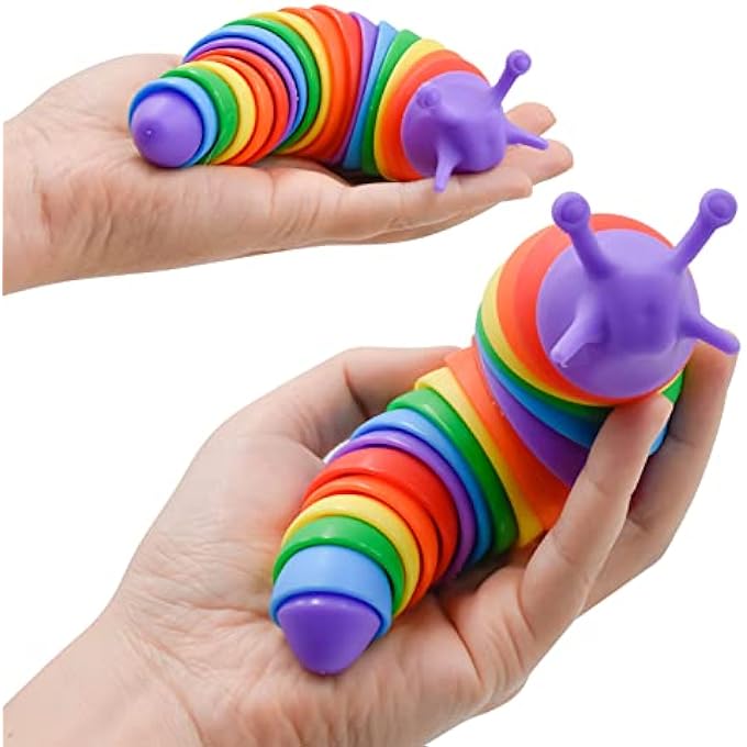 MEIEST Fidget Slug Toys,3D Articulated Stretch Caterpillar Sensory Stress Relief Flexible Hand Toy, Ideal Party Favor Colorful Anti-Anxiety Office Desk Pet Toys for Kids and Adults (Rainbow) - Image 2