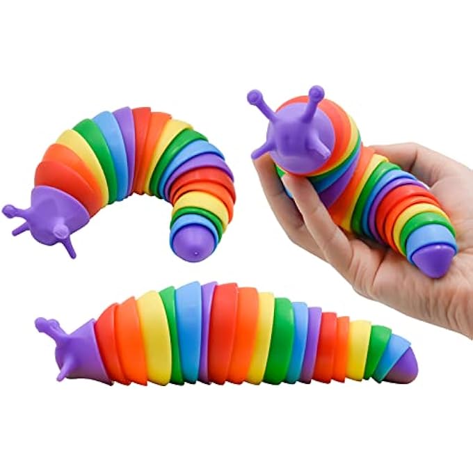 MEIEST Fidget Slug Toys,3D Articulated Stretch Caterpillar Sensory Stress Relief Flexible Hand Toy, Ideal Party Favor Colorful Anti-Anxiety Office Desk Pet Toys for Kids and Adults (Rainbow) - Image 1