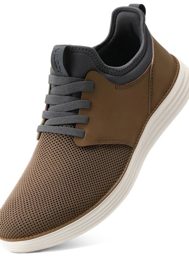 VILOCY Mens Slip On Casual Dress Shoes Hands Free Laceless Fashion Sneakers Comfortable Mesh Tennis Walking Shoes, Brown, 13 Wide - Image 1