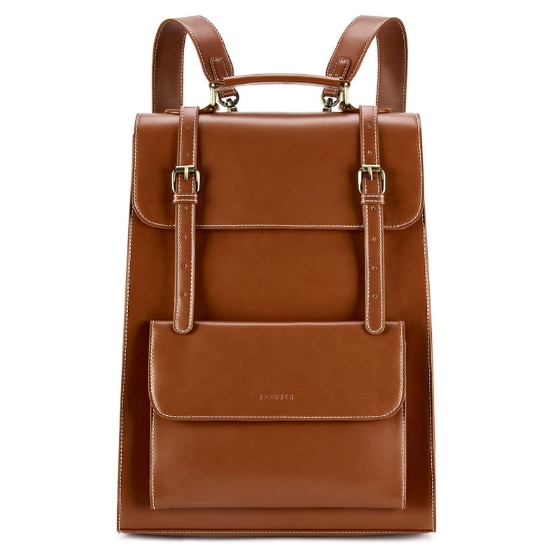 ECOSUSI Laptop Backpack for Women PU Leather Backpack Vintage for Laptop 15.6 inches Computer Bag College Bookbag, Brown - Image 1
