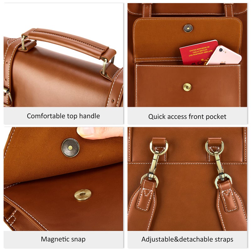 ECOSUSI Laptop Backpack for Women PU Leather Backpack Vintage for Laptop 15.6 inches Computer Bag College Bookbag, Brown - Image 5