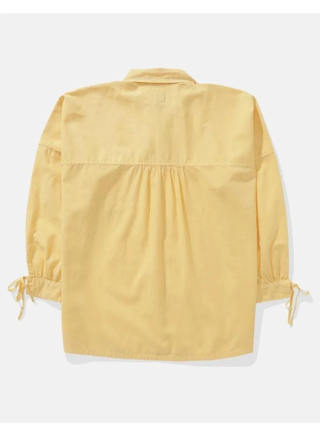 امريكان ايجل AE Go Big Linen-Blend Oversized Tie Sleeve Shirt
