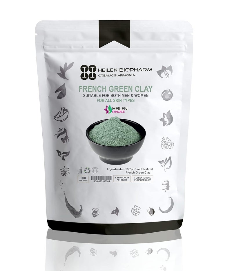 Heilen Biopharm Heilen Biopharm French Green Clay Powder 200 g Pack of 1 For Radiant Skin  - Image 1