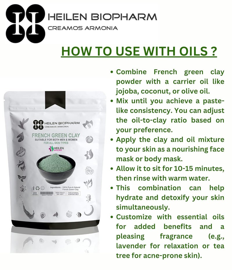 Heilen Biopharm Heilen Biopharm French Green Clay Powder 200 g Pack of 1 For Radiant Skin  - Image 5