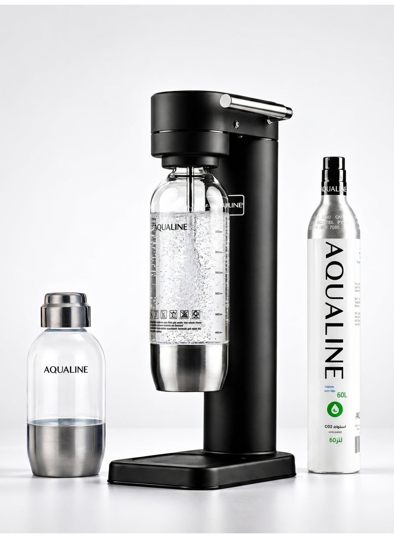 AQUALINE AQUA ONE Premium Soda Maker | Sparkling Water Maker | Stainless Steel Body | Starter Kit | 1× CO₂ Cylinder | Matte Black - Image 1