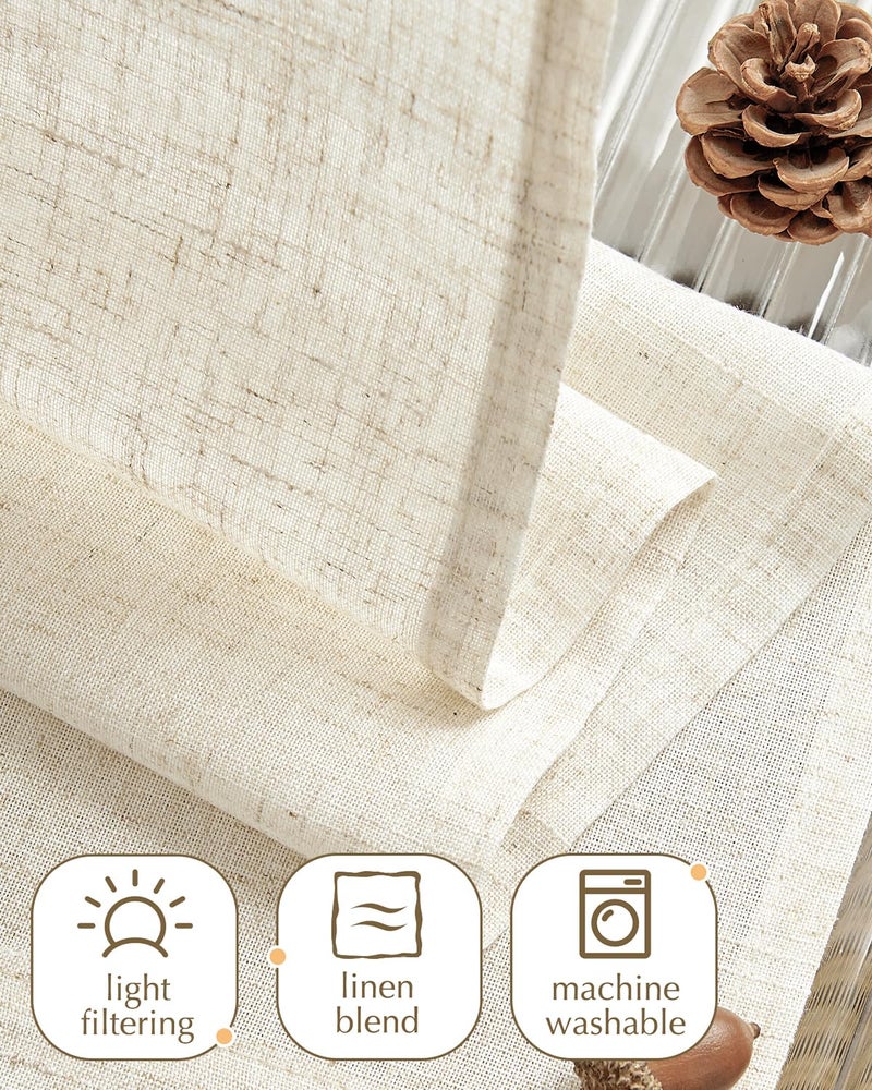 jinchan Tie Top Linen Kitchen Curtains Over Sink 36 Inch Length Tier Curtains Farmhouse Rustic Small Cafe Curtain for Bedroom Living Room Bathroom Half Window Light Filtering Privacy 2 Panels Crude - Image 5