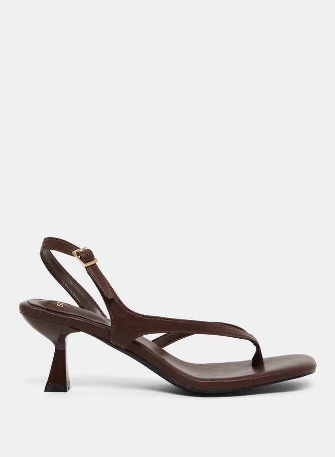 Styli Styli Brown Kitten Heel Thong Sandals