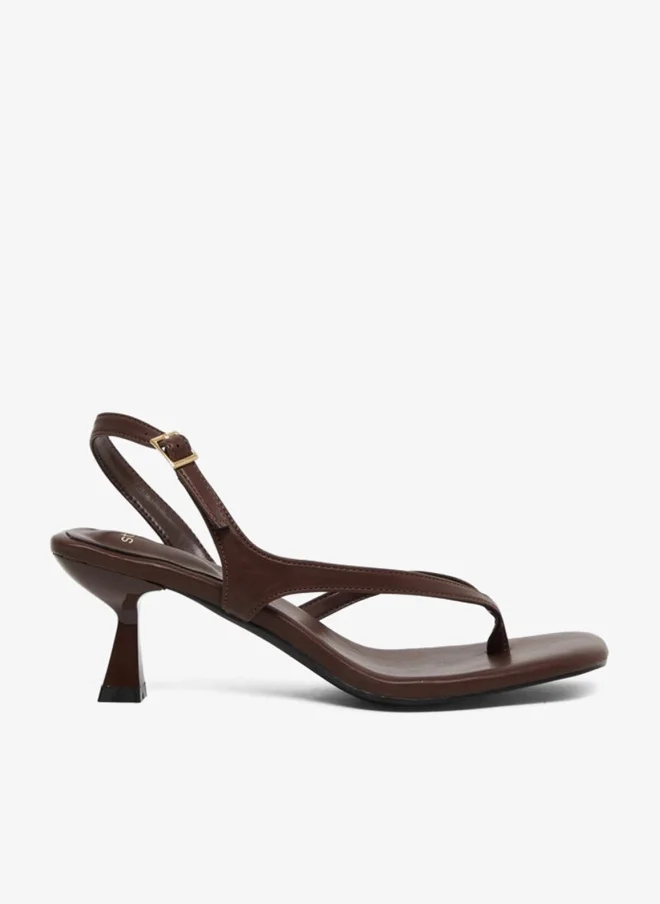 Styli Brown Kitten Heel Thong Sandals